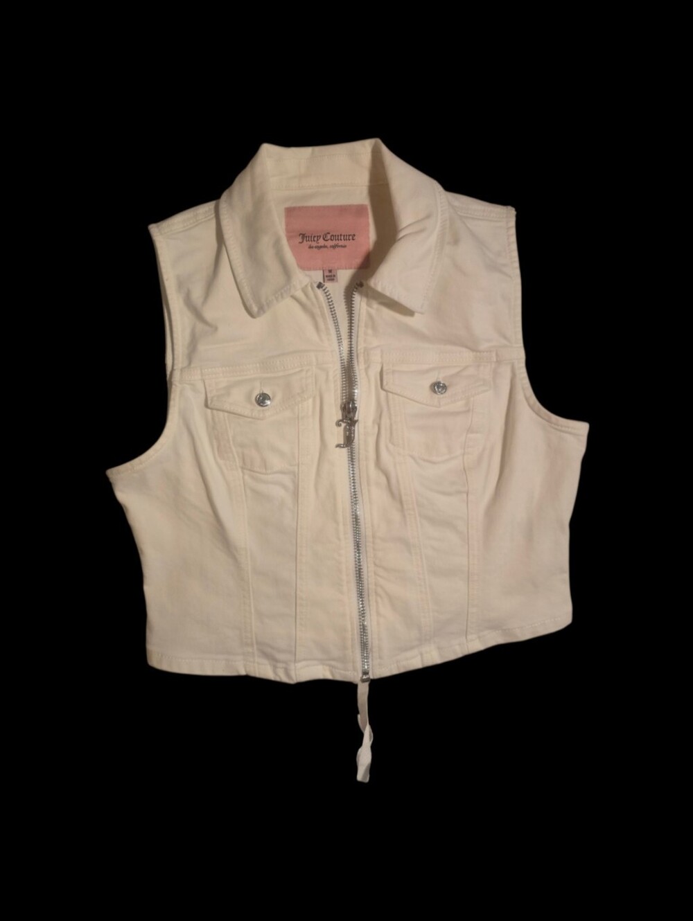 Juicy Couture White Cropped Zip Up Vest